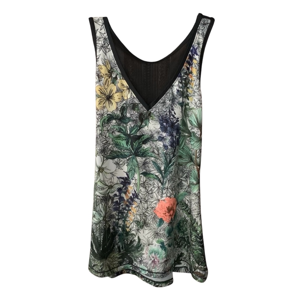 CALIA Floral Top Sleeveless Limited Edition FLEURIA Criss Cross Back Womens Sz S